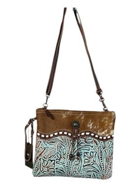 NEW Embossed green leather cowhide Floral Myra Bag ClutchCrossbody Small purse